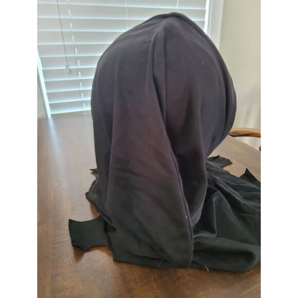 Halloween Vintage Old Man Wrinkled Face Rubber Mask w/Black Hood Cloak Costume - Picture 8 of 10